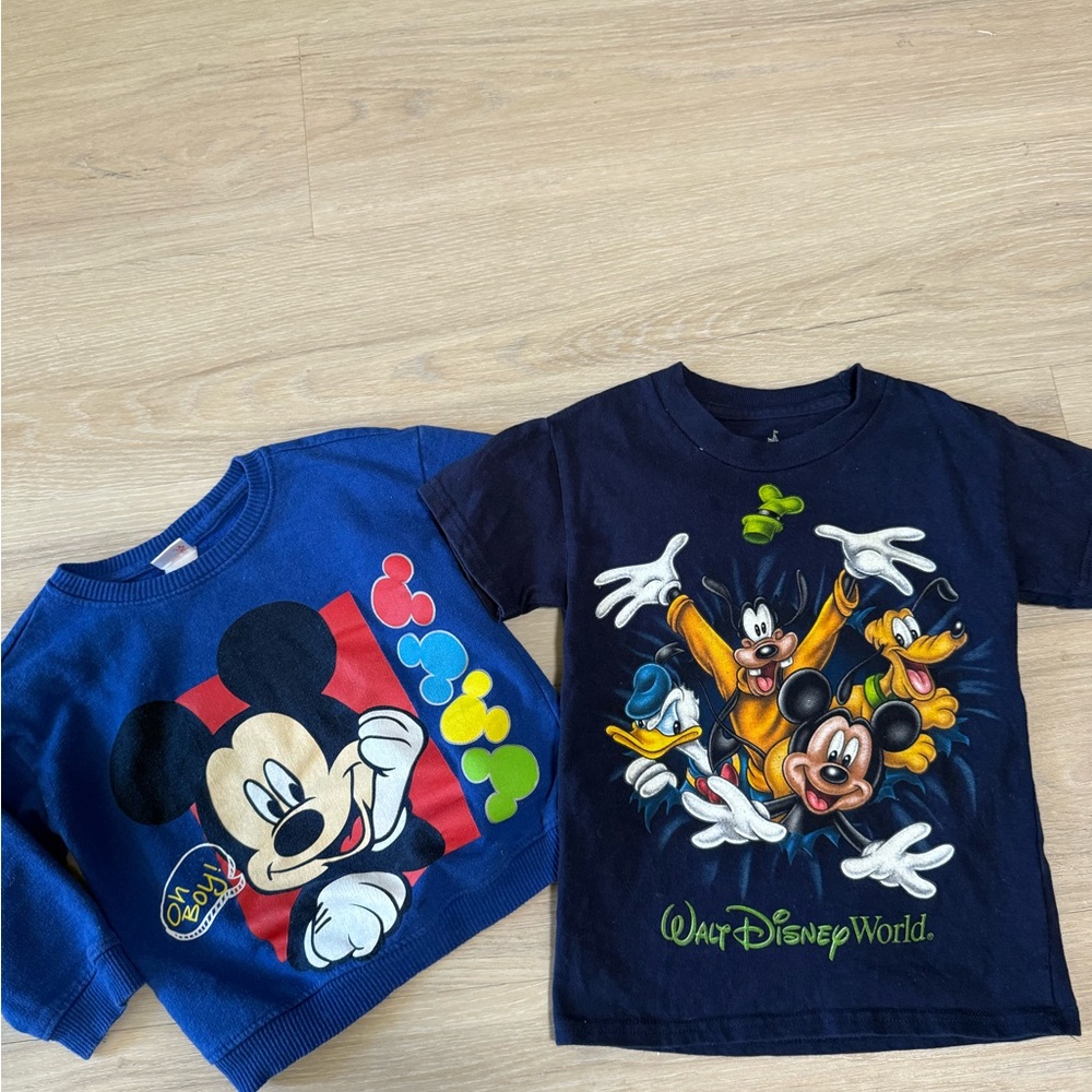 Vintage Disney Kids Navy Mickey & Friends Graphic Tee & Mickey Crewneck Bundle